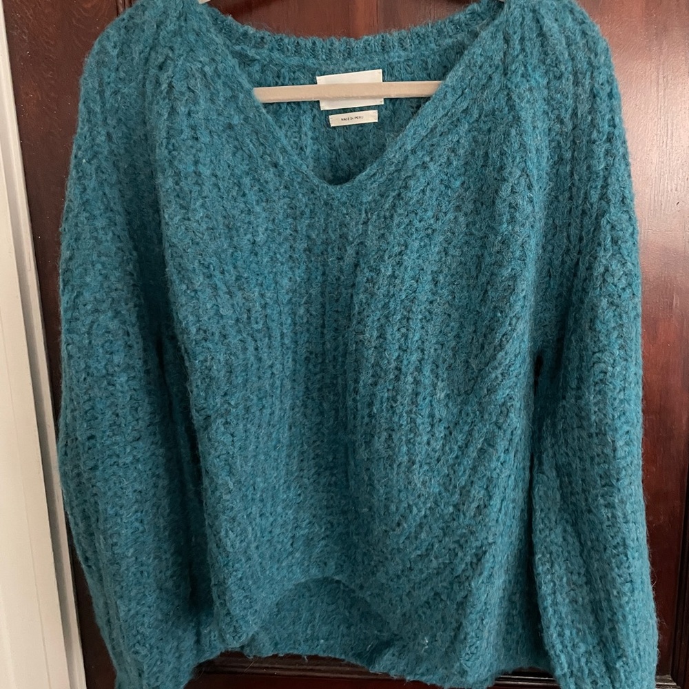 Elegant Teal V-Neck Sweater for Women